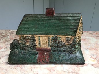 Fantastic Antique Cast Iron Cottage Doorstop - Made By Albany Foundry - Albany NY -  1900-1920 - Great Paint !