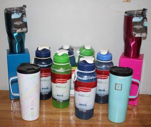 Large Lot Of New Rubbermaid Water Bottles And Thermal Insulated Mugs