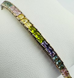 PRETTY DESIGNER STERLING SILVER MULTI GEMSTONE BRACELET