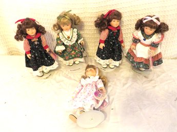 5 Porcelain Dolls Of The Month On Stands