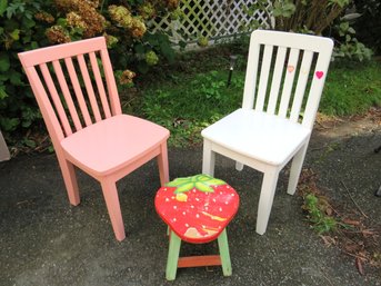2 Kids Chairs And 1 Strawberry Stool