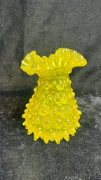 Fenton Bright Topaz Yellow Hobnail Ruffled Edge Vase