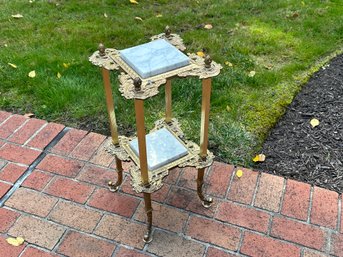 Vintage 1930s Two Tier Brass And Marble Stand