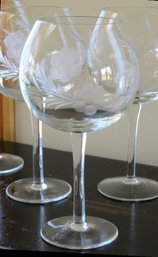 A Set Of 5 Etched Wine Glasses