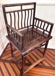 Vintage Chinese Spindle Back Wood Chair With Cushion