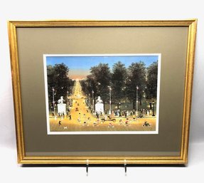Michel Delacroix Framed, Matted, & Signed Print - French Street Scene Of Bicycles
