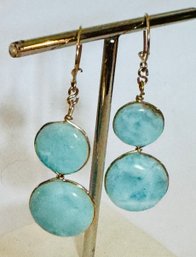 PRETTY GOLD TONE WIRE LARIMAR DANGLE EARRINGS