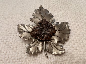 Signed Mixed Metal Leaf Brooch