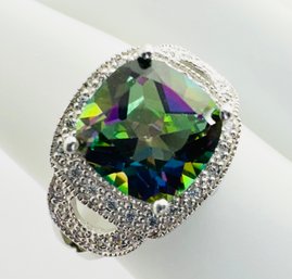 STERLING SILVER MYSTIC TOPAZ AND WHITE STONE RING