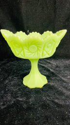 Fenton Lime Sherbert Satin Pinwheel Pedestal Compote