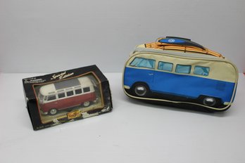 Vintage Volkswagen Lunch Bag And Special Edition 1/25 Volkswagen Van Samba By Maisto