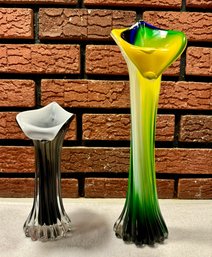 Pair Of Hand Blown Glass Tulip Vases