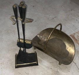 Fireplace Tools & Brass Wood Carrier