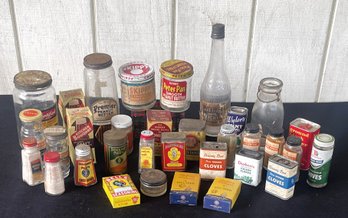 Large Lot Of Spices, Condiments & Peanut Butter Jars- Derby Peter Pan, Skippy & Premier, Dainty Dot And Others