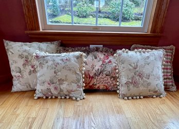 Five Floral And Checked Vintage Shabby Chic Throw Pillows, 5 PCS