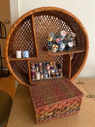 Unique Woven Baskets Wall Hanging Shelf  And Sewing Misc Lot