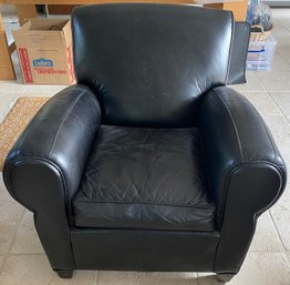 Black Leather Club Chair Made For Pottery Barn By Mitchell Gold
