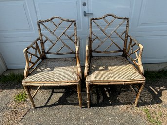Pair Of Vintage Rattan Cane Chairs (need Restoration)