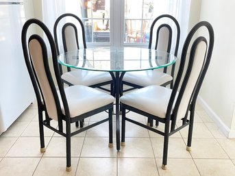 A Vintage 1980's Twisted Metal Glass Top Dining Table And Set Of 4 Chairs