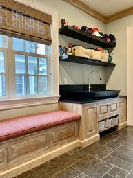 Mud Room Cabinets With Stone Sink & Window Seat With Storage