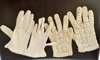 2 Pairs Vintage Crochet Ladies Gloves