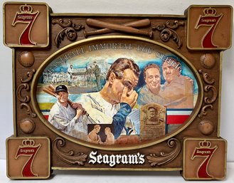 Vintage Faux Wood Seagrams 7 - Lou Gehrig New York Yankees Baseball - Whiskey Advertisng - 13.25 X 17