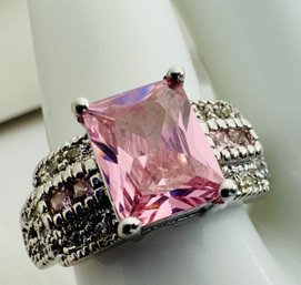 STERLING SILVER PINK AND WHITE STONE RING