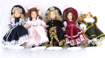 5 Formal Gown Porcelain Dolls