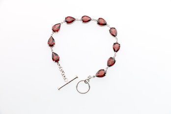 Sterling Silver Garnet Bracelet 7.25 Inches