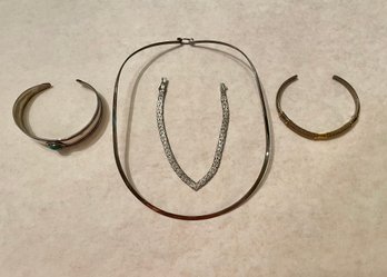 Silver Jewelry Collection Including Choker Necklace & Three Bracelets