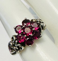 VINTAGE PINK TOURMALINE STERLING SILVER FLOWER FORM RING