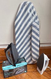 New Ironing Board & 2 Irons, Appear Unused