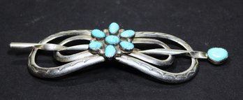 Signed Navajo Sterling Silver Turquoise Large Hair Piece DC Thomas