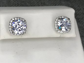 Sterling & White Topaz Button Earrings