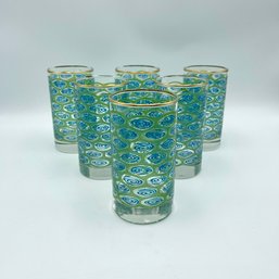 Set Of 6 Vintage Libbey Peacock Swirl Glasses