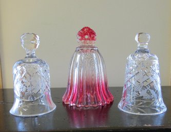 A Trio Of Holiday Glass Bells - 2 Are Signed Waterford