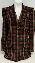 A Vintage SONIA RYKIEL Paris Black, Pink & Tan Plaid Blazer - Size 42  - Made In France