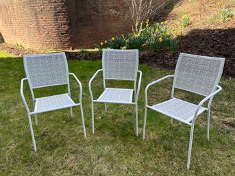 Three Rain Flower Design White Metal Outdoor Chairs