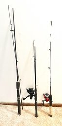 Three Fishing Rods And Reels- Shakespeare Ugly Stick, Abu Garcia With Shakespeare Reels