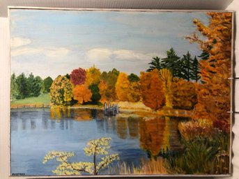 Acrylic On Canvas Morgan Lake Poughkeepsie - Signed