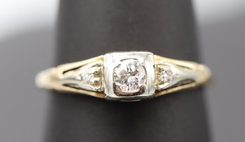 Amazing Antique Diamond Engagement Ring In 14k Yellow Gold