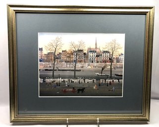 Michel Delacroix Framed, Matted, & Signed Print - Scene Along The Canal