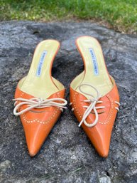 Manolo Blahnik Orange Leather Shoes Size 36.5