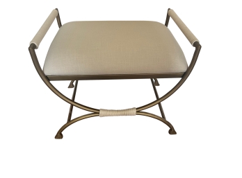 MCM Style Entryway Bench Seat By Ballard Designs With Bronze Metallic Frame