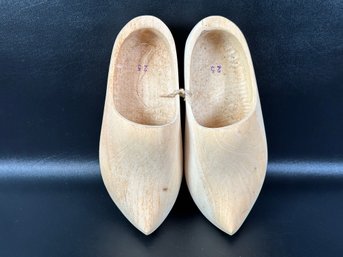 A Pair Of Authentic Vintage Dutch Clogs In Smooth, Uncarved Wood