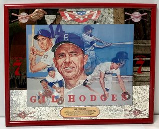 Vintage Framed Mirror Seagrams 7 - Gil Hodges LA Brooklyn Dodgers - Bar Advertising - Red Wood -17 X21
