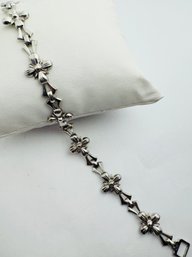 VINTAGE SIGNED STERLING SILVER FLOWER LINK BRACELET