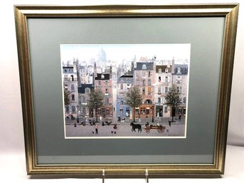 Michel Delacroix Framed, Matted, & Signed Print - Street Scene Landscape