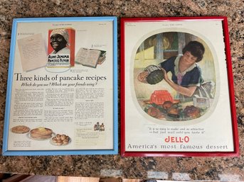 Pair Of Framed Vintage Magazine's Cut Outs Ads From The 1920' For Aunt Jemima And Joll-o