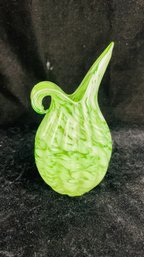 Murano Art Glass Green And White Swirl Pointed Top Pitcher Vase
